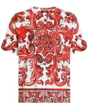 Dolce & Gabbana Majolica-Print Cotton T-Shirt - Red