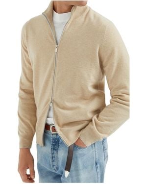 Brunello Cucinelli Cashmere High-Neck Cardigan - Natural