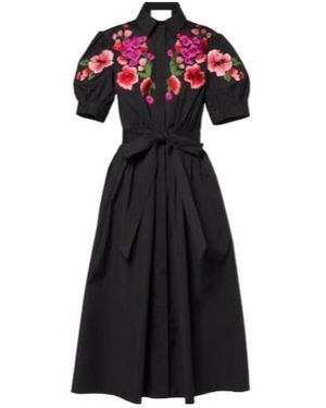 Carolina Herrera Floral Embroidered Cotton-Blend Shirt Dress - Black