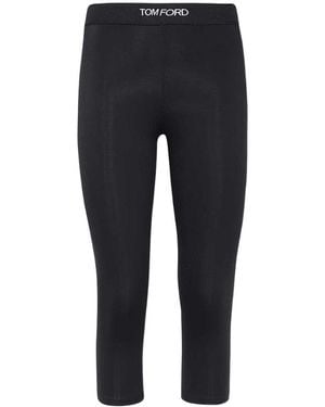Tom Ford Logo-Waistband Stretched Cropped Leggings - Blue