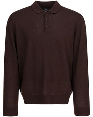 Vince Merino Wool Long-Sleeve Polo Shirt - Brown
