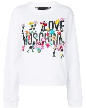 Moschino Logo Flower Embroidered Jumper - White