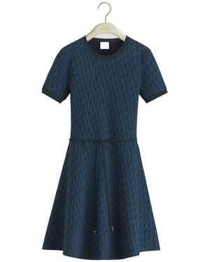 Dior Short Flared Dress With Belt - Blue