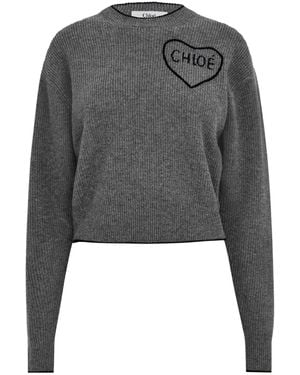 Chloé Crew-Neck Knit Sweater - Gray