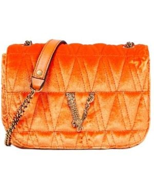 Versace Virtus Small Velvet Shoulder Bag - Orange