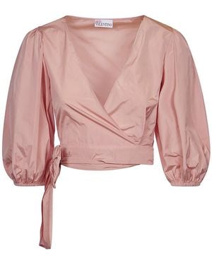RED Valentino V-Neck Bow-Tie Blouse - Pink
