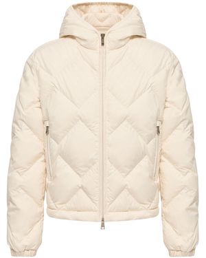 Moncler Arvouinne Hooded Triangle-Quilted Short Down Jacket - Natural
