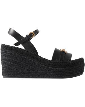 Versace Round-Toe Wedge Sandals - Black