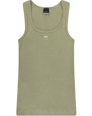 Pinko Ribbed Logo Plaque Tank Top - Green