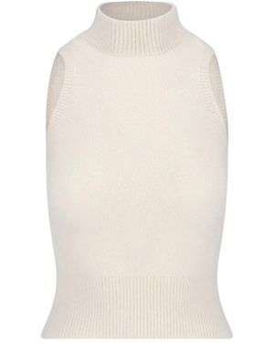 Patou Mock-Neck Knitted Sleeveless Top - White