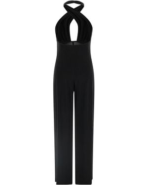 Norma Kamali Cross Halter Straight-Leg Jumpsuit - Black