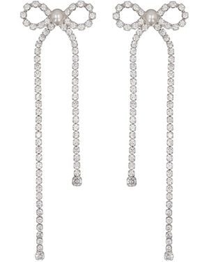 Self-Portrait Embellished Droplet Bow Earrings - White
