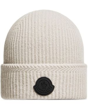Moncler Logo Patch Ribbed Beanie - White