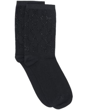 Gucci Gg Embellished Ribbed Socks - Black