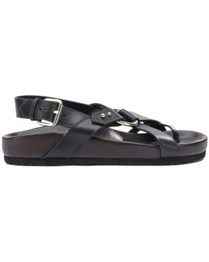 Soeur Round-Toe Flat Sandals - Black