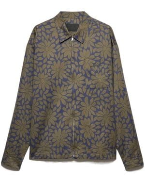 Prada Printed Cotton Blend Zipper Shirt - Grey