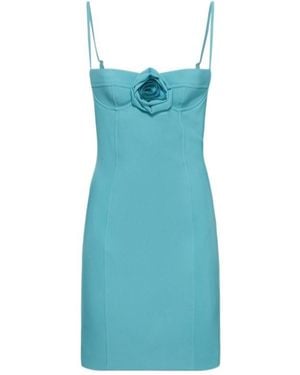 Blumarine Crepe Flower Detail Mini Dress - Blue