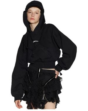 DSquared² Logo Printed Cropped Hoodie - Black
