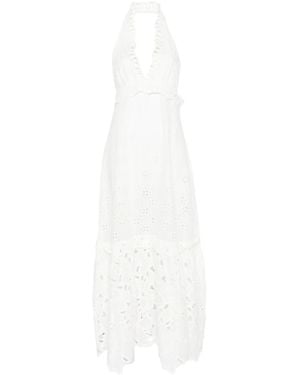 Ermanno Scervino V-Neck Broderie-Anglaise Maxi Dress - White