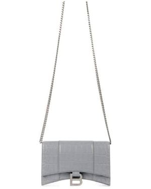 Balenciaga Hourglass Crocodile-Effect Clutch Bag - White