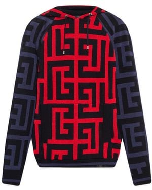 Balmain Maxi Monogram Hoodie - Red