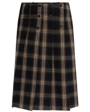 The Attico The Plaid Pattern Midi Skirt - Black