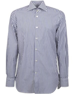 Kiton Long Sleeved Striped Shirt - Blue
