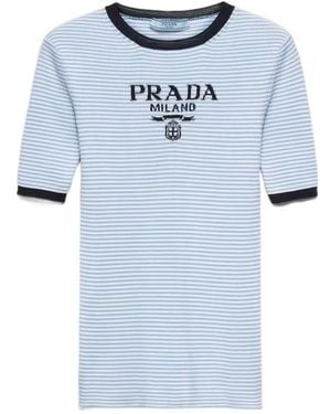Prada Striped Silk Crew-Neck Jumper - Blue