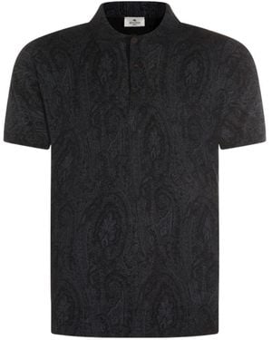 Etro Floral-Paisley Short-Sleeved Polo Shirt - Black