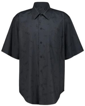 Balenciaga Collared Short-Sleeve Shirt - Black