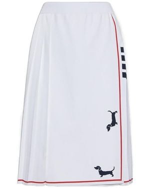 Thom Browne Pleated Dachshund-Intarsia Knit Midi Skirt - White