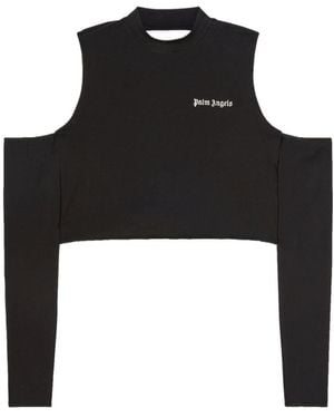 Palm Angels Logo Embroidered Cut-Out Detailed Top - Black