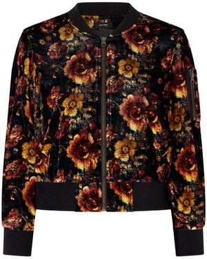 R13 Floral-Print Velvet Bomber Jacket - Black