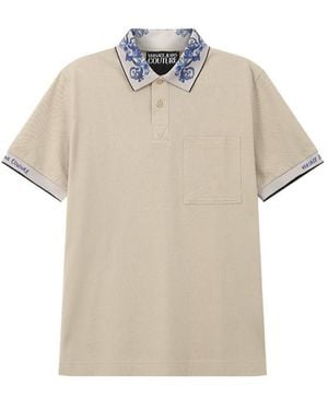 Versace Jeans Couture Couture Patterned Collar Polo - Natural