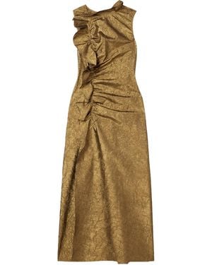 Ulla Johnson Demetria Ruffled Ruched Metallic Crinkled-Taffeta Midi Dress - Natural