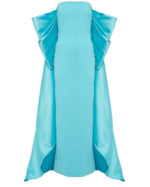 Solace London Kyla Caped Twill And Crêpe Gown - Blue