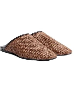 Brunello Cucinelli Leather-Trimmed Raffia Mules - Brown