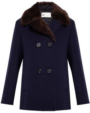 Tory Burch Notched-Lapels Shearling Jacket - Blue