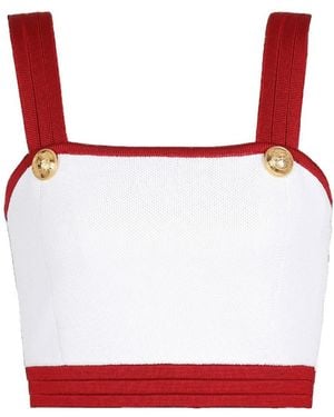 Balmain Knit Crop Top With-Tone Buttons - Red
