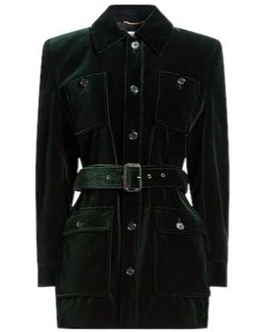 Saint Laurent Velvet Long-Sleeve Blazer With Belt - Black