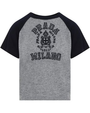 Prada Logo Detailed Short Sleeved Knitted Top - Grey