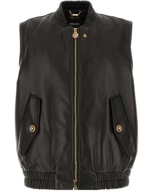 Versace Leather Zip-Fastening Gilet - Black