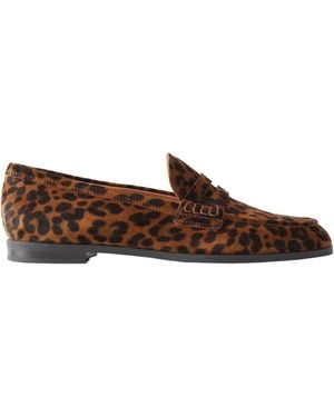 Gianvito Rossi Leopard-Print Suede Loafers - Brown