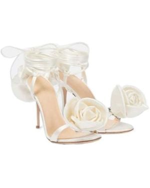 Magda Butrym Floral-Appliqué Satin Sandals - White