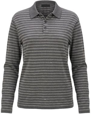 Nili Lotan Striped Long Sleeve Polo Shirt - Grey