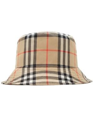 Burberry Checked Bucket Hat - Natural