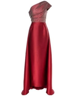 Solace London Alba Embellished Draped Satin Gown - Red