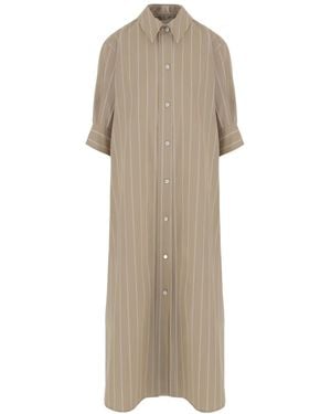 Jil Sander Short-Sleeved Striped Dress - Natural