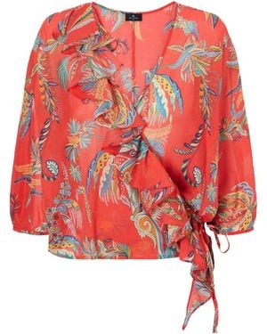 Etro Ruffled Printed Cotton Blouse - Red