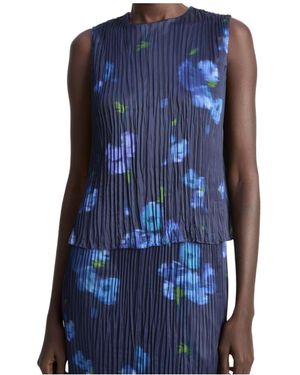 Vince Pleated Floral Top - Blue